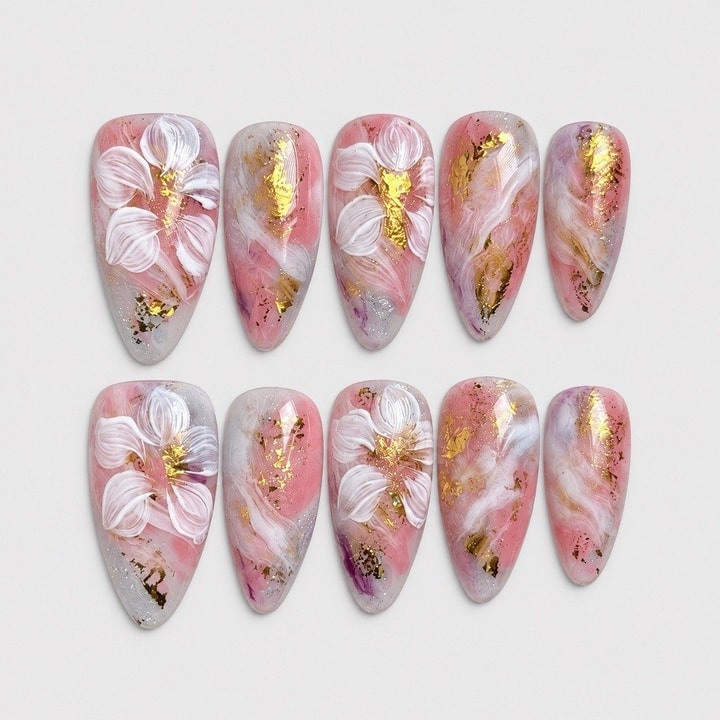 Handmade press-on nails — mermaid, pearl and chrome finishes