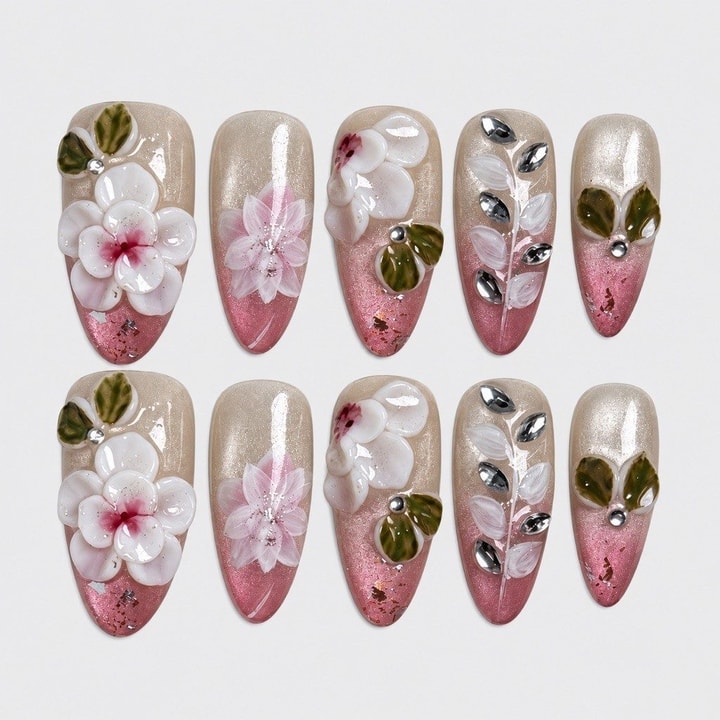 Handmade press-on nails — mermaid, pearl and chrome finishes