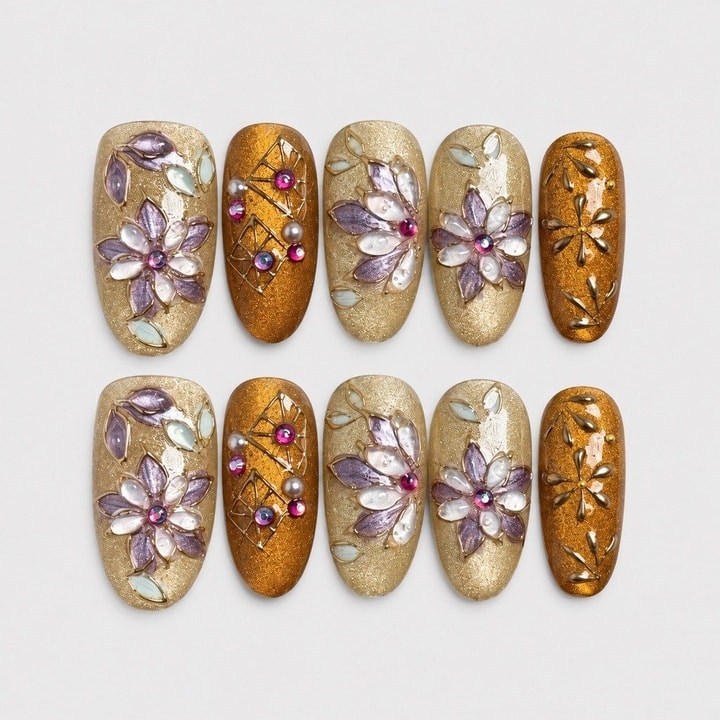 Handmade press-on nails — mermaid, pearl and chrome finishes