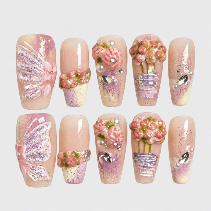 Handmade press-on nails — mermaid, pearl and chrome finishes