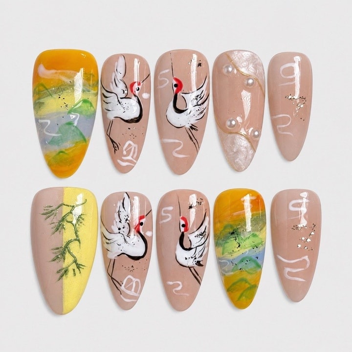 Handmade press-on nails — mermaid, pearl and chrome finishes